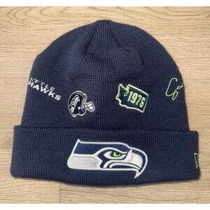 New Era Navy Blue Seattle Seahawks Identity Cuffed Knit Hat Beanie College OSFM